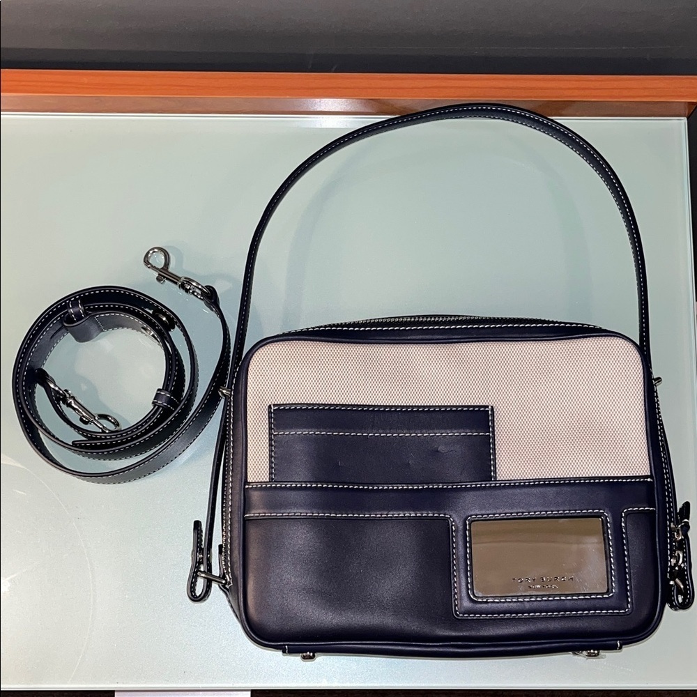 Tory Burch Canvas & Leather Camera Shoulder Bag